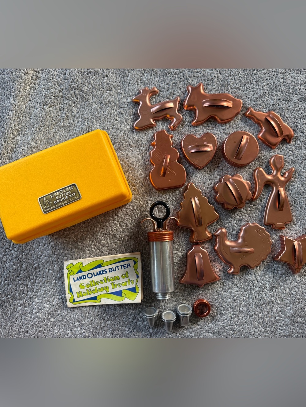 Vintage Copper Cookie Cutters Set with Yellow Case